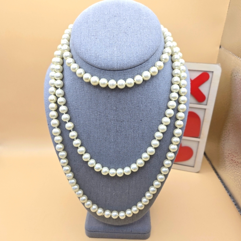 Pearl Glass Beads Long Classic Necklace